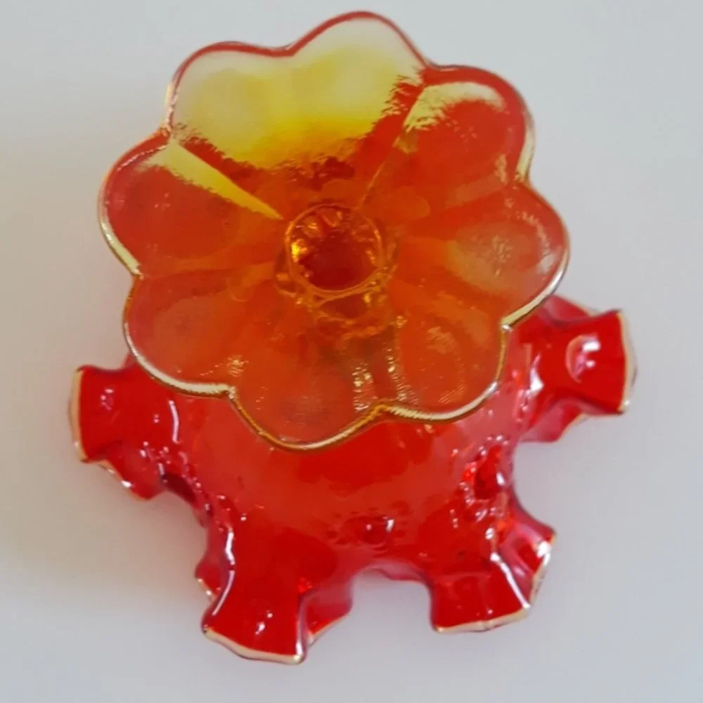 Vintage Amberina Glass Ruffled Compote Candy Dish Pedestal Bowl